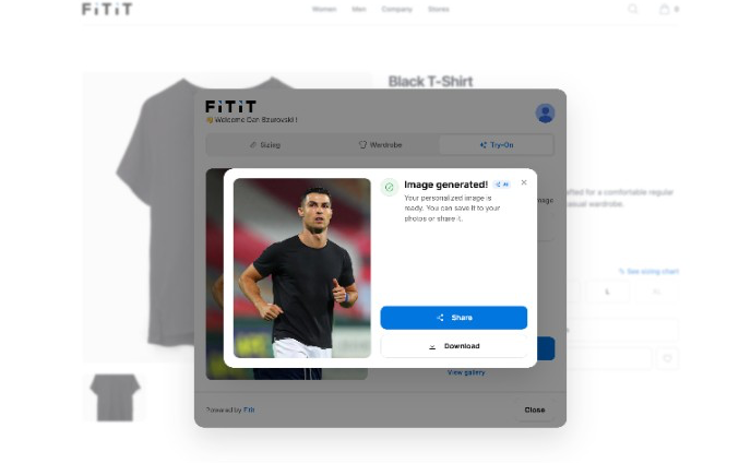 Virtual try-on result on a product page